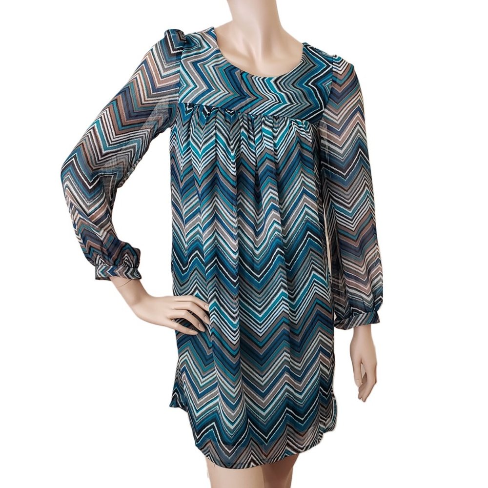 Lola Chevron Long Sleeve Babydoll Dress SZ M